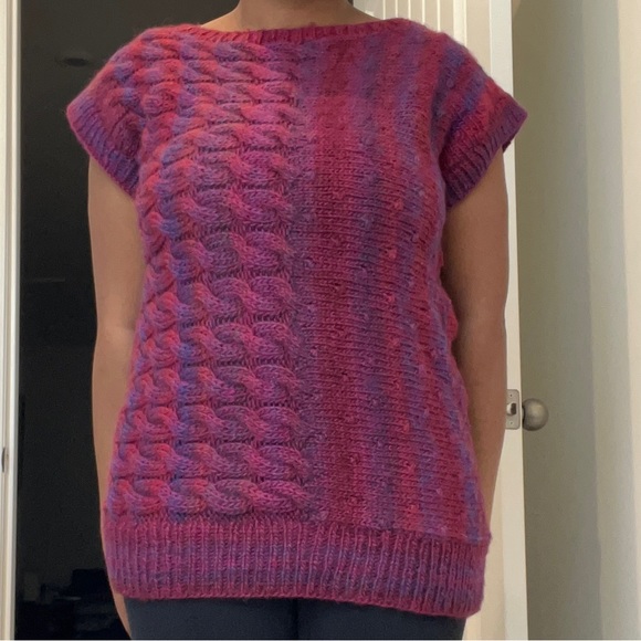 Handmade Crochet/Knit Dual Pattern Multi Color Short Sleeve Sweater‎ - Picture 5 of 6